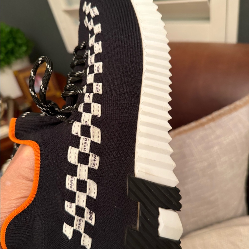 Black and White Checkered Sneakers with Red Trim